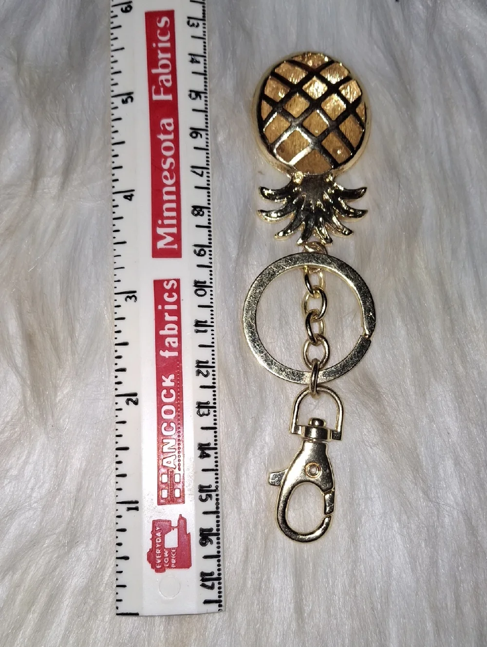 Gold Pineapple Keychain Reversible Enamel Rhinestone